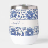 Blaues Vintage-Blumenmonogramm (Vorderseite)