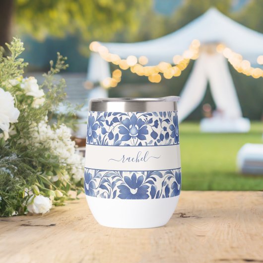 Blaues Vintage-Blumenmonogramm (Hochzeit)