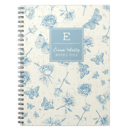 Blaues vintage Blumenmonogramm personalisiert Notizblock