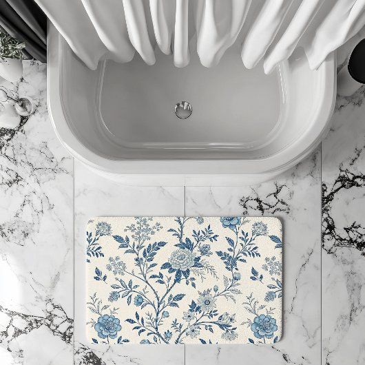 Blaues Vintage-Blumenmuster Badematte