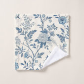 Blaues Vintage-Blumenmuster Badhandtuch Set (Waschlappen)