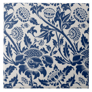Blaues Vintage-Blumenmuster Fliese