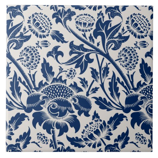 Blaues Vintage-Blumenmuster Fliese (Vorderseite)