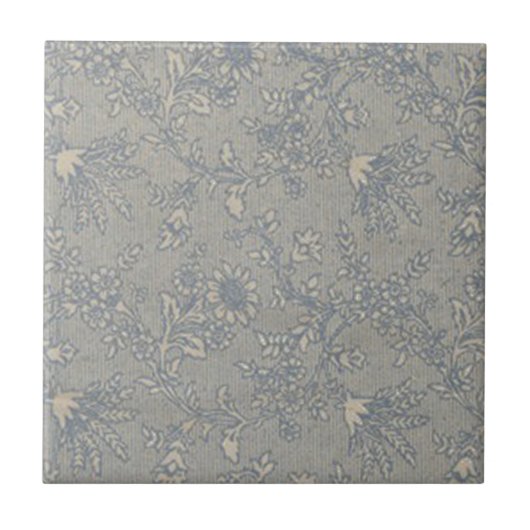 Blaues Vintage-Blumenmuster Fliese (Vorderseite)