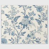 Blaues Vintage-Blumenmuster Geschenkpapier (Flach)