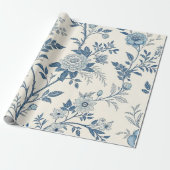 Blaues Vintage-Blumenmuster Geschenkpapier (Ungerollt)