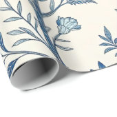 Blaues Vintage-Blumenmuster Geschenkpapier (Rolleneckpunkt)