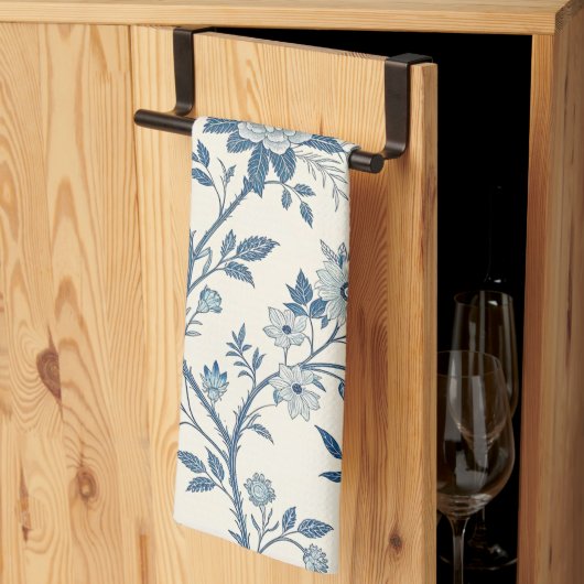 Blaues Vintage-Blumenmuster Geschirrtuch (Drittel gefaltet)