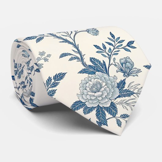 Blaues Vintage-Blumenmuster Krawatte (Gerollt)