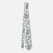 Blaues Vintage-Blumenmuster Krawatte (Rückseite)
