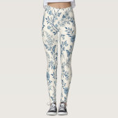 Blaues Vintage-Blumenmuster Leggings (Vorderseite)