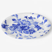Blaues Vintage-Blumenmuster Pappteller (Schrägansicht)