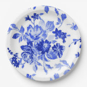 Blaues Vintage-Blumenmuster Pappteller (Vorderseite)