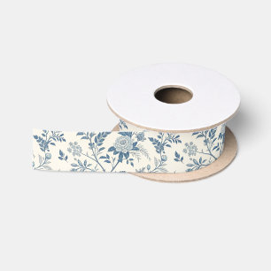 Blaues Vintage-Blumenmuster Satinband