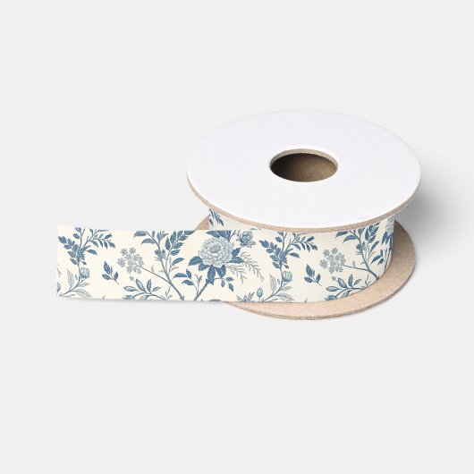 Blaues Vintage-Blumenmuster Satinband (Spule)