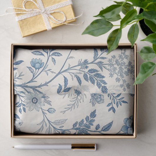 Blaues Vintage-Blumenmuster Seidenpapier (Geschenk)