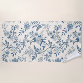Blaues Vintage-Blumenmuster Strandtuch (Vorderseite)