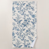 Blaues Vintage-Blumenmuster Strandtuch (Vorderseite)