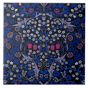 Blaues Vintage-Blumenmuster, William Morris Fliese