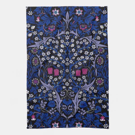 Blaues Vintage-Blumenmuster, William Morris Geschirrtuch (Vertikal)