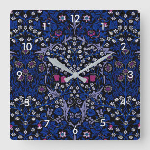 Blaues Vintage-Blumenmuster, William Morris Quadratische Wanduhr