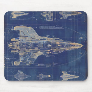 Blaues Vintage-Diagramm Weltraumschiff Mousepad