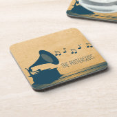 Blaues Vintage-Grammophon-Untersetzer-Set Getränkeuntersetzer (Linke Seite)