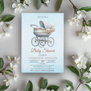 Blaues Vintage-Klassiker-Jungen-Baby-Shower Einladung