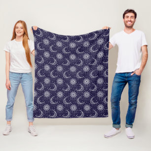 Blaues vintage Mond-Ornamentmuster Fleecedecke