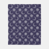 Blaues vintage Mond-Ornamentmuster Fleecedecke (Vorderseite)