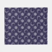 Blaues vintage Mond-Ornamentmuster Fleecedecke (Vorderseite (Horizontal))
