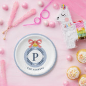 Blaues Vintage-Monogramm-Weihnachtsornament Pappteller (Party)