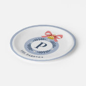 Blaues Vintage-Monogramm-Weihnachtsornament Pappteller (Schrägansicht)