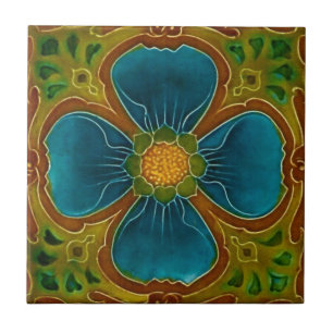 Blaues Vintage-Nouveau-Kunst-Blumendesign Fliese