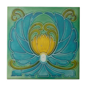 Blaues Vintage-Nouveau-Kunst-Blumendesign Fliese