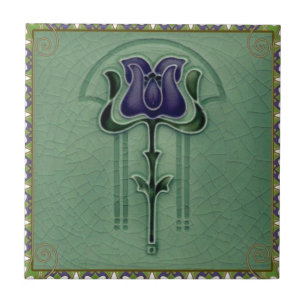 Blaues Vintage-Nouveau-Kunst-Blumendesign Fliese
