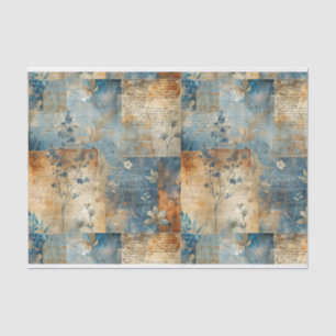 Blaues Vintage- und Sepia-Blumen-Collage-Muster #1 Seidenpapier