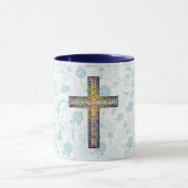 Blaues Vintager Stil - Glaube und Cross Tasse (Zentrum)