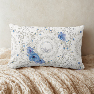 Blaues, Vintages, antikes Blumenmuster Lendenkissen