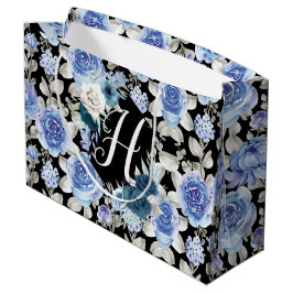 Blaues, Vintages Blumenmuster, einzigartig Große Geschenktüte