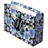 Blaues, Vintages Blumenmuster, einzigartig Große Geschenktüte (Vorderseite Schrägansicht)