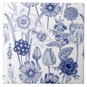 blaues Vintages Blumenmuster Fliese (Vorderseite)