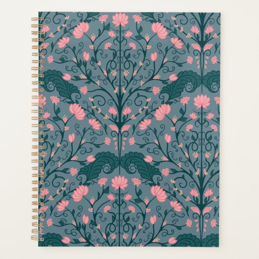 Blaues Vintages Blumenmuster Planer (Vorderseite)