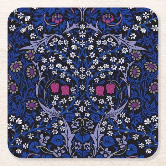 Blaues Vintages Blumenmuster, William Morris Rechteckiger Pappuntersetzer (Vorderseite)