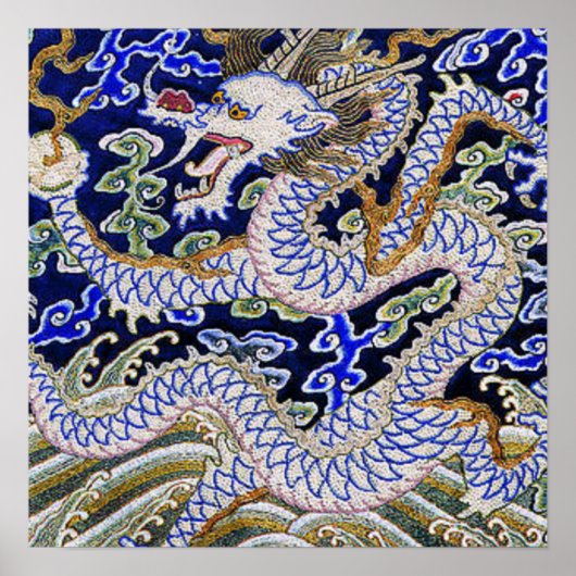 Blaues Vintages chinesisches Tattoo Stickerei Poster (Vorne)