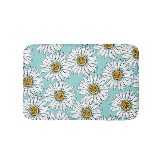 Blaues Vintages Daisy-Muster Badematte (Vorderseite)