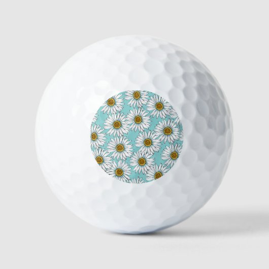 Blaues Vintages Daisy-Muster Golfball (Vorderseite)