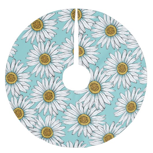 Blaues Vintages Daisy-Muster Polyester Weihnachtsbaumdecke (Vorderseite)