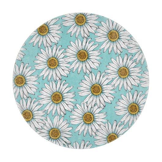 Blaues Vintages Daisy-Muster Schneidebrett (Vorderseite)