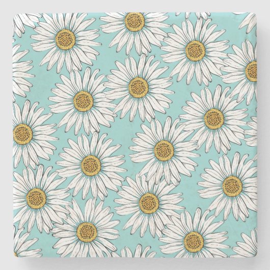 Blaues Vintages Daisy-Muster Steinuntersetzer (Vorderseite)